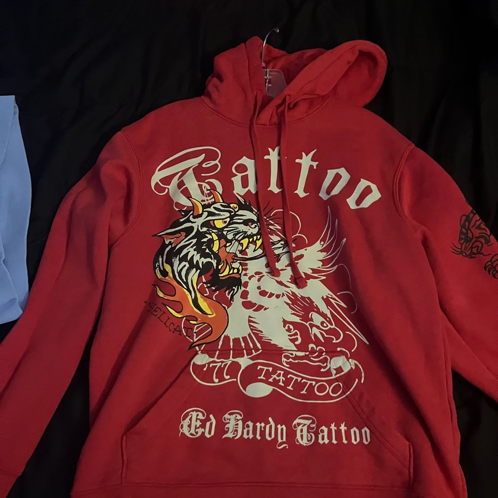 Ed Hardy Red Graphic Hoodie for Men